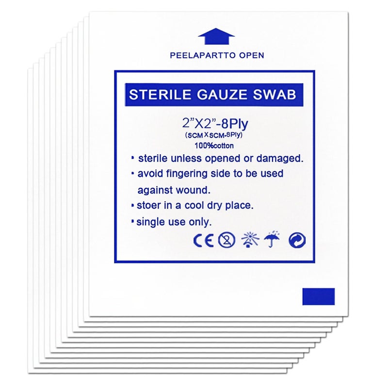 Pryon 50 Pcs Gauze Pads,Gauzeswabs Dressings for Wounds Sterile Non-Adhesive Dressing Antiseptic Wound Wipes Swabs Pad Non-Stick Soft Absorbent Cleaning Gaze,for Home Outdoor First Aid Kits 5cm x 5cm